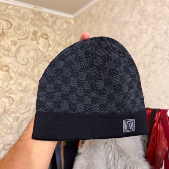 Louis Vuitton Black Checkered Beanie - Picture 1 of 5